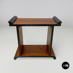 Wooden coffee table with black rounded profiles, 1940s