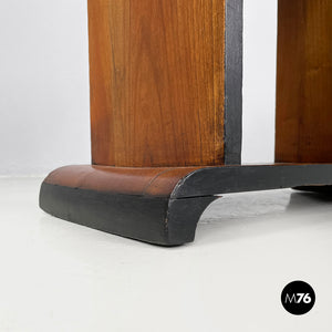 Wooden coffee table with black rounded profiles, 1940s