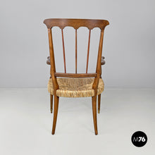 Load image into Gallery viewer, Armchairs in wood and straw with brass feet, 1950s
