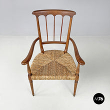 Load image into Gallery viewer, Armchairs in wood and straw with brass feet, 1950s
