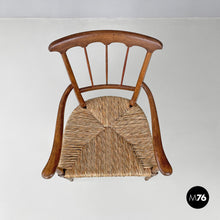 Load image into Gallery viewer, Armchairs in wood and straw with brass feet, 1950s
