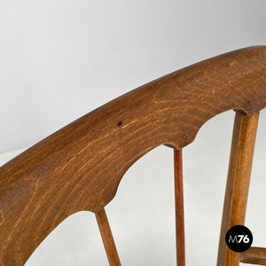 Armchairs in wood and straw with brass feet, 1950s