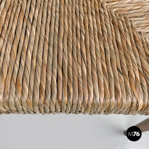 Armchairs in wood and straw with brass feet, 1950s