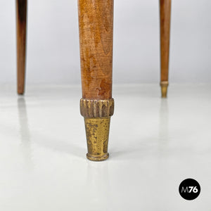 Armchairs in wood and straw with brass feet, 1950s