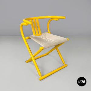 Yellow wood and fabric folding tub chair, 1980s