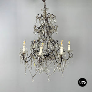 Glass drop chandelier with metal structure, 1950s