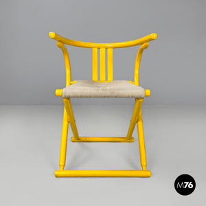 Yellow wood and fabric folding tub chair, 1980s