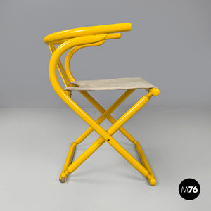 Yellow wood and fabric folding tub chair, 1980s