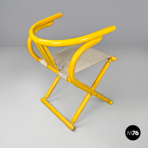 Yellow wood and fabric folding tub chair, 1980s