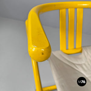 Yellow wood and fabric folding tub chair, 1980s