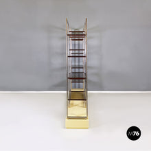 将图片加载到图库查看器，Metal, wood, smoked glass and brass bookcase by Alain Delon, 1980s
