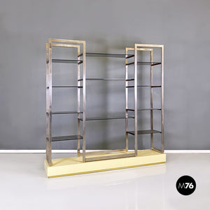 Metal, wood, smoked glass and brass bookcase by Alain Delon, 1980s