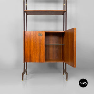 Italian wood and metal self-standing bookcase, 1960s