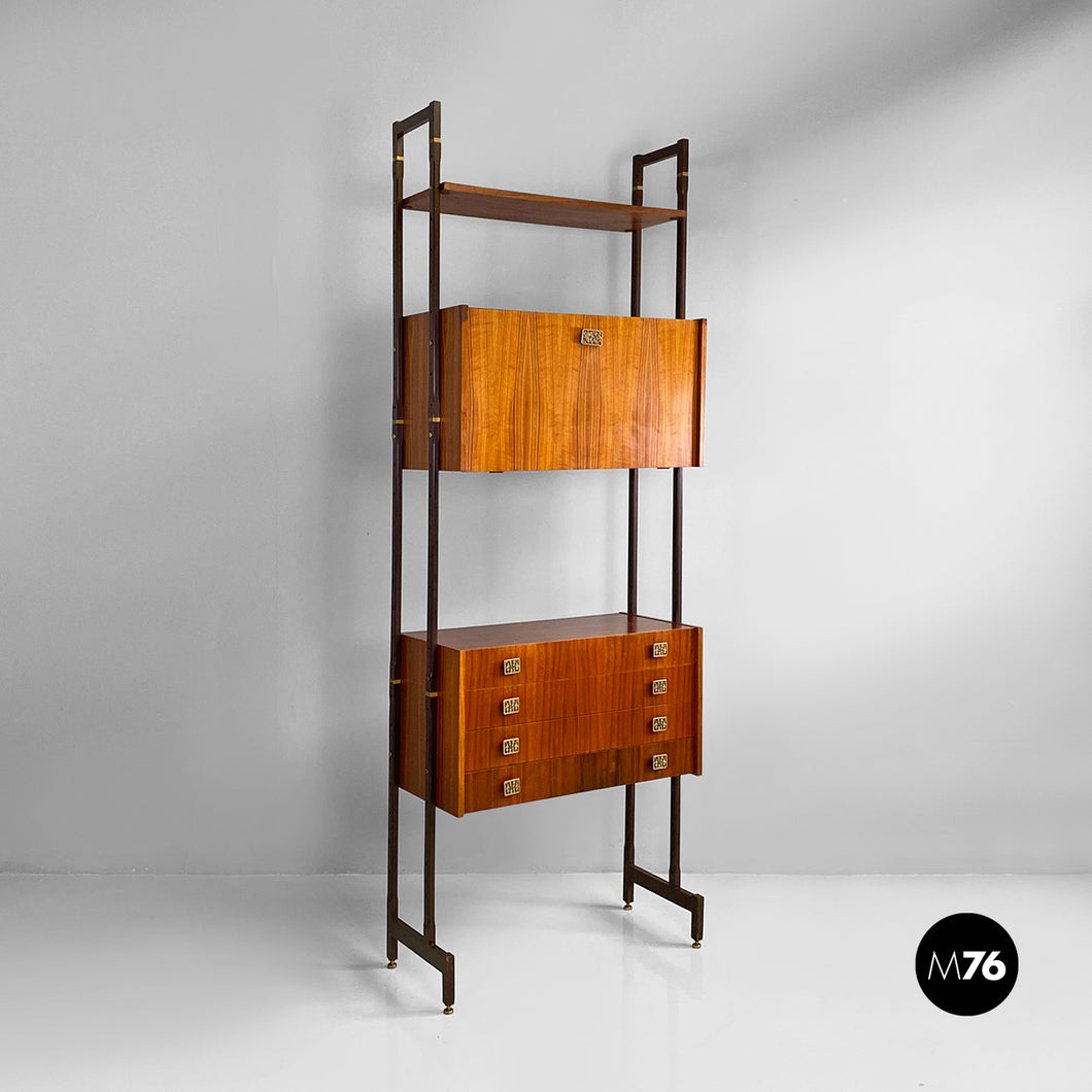 Wood self standing bookcase with double cabinet, 1960s