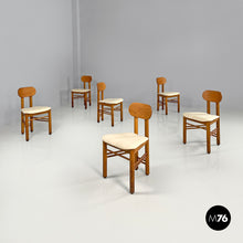 Load image into Gallery viewer, Wooden chairs with white linen fabric, 1960s
