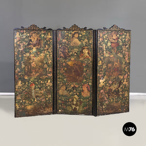 Wooden screen with collage, 1800s