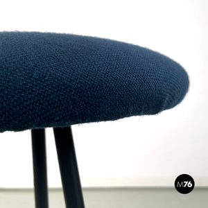 Black metal and blue fabric stool, 1950s