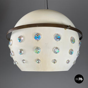 White metal ceiling lamp with reflective glass applications, 1970s