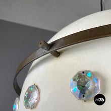 画像をギャラリービューアに読み込む, White metal ceiling lamp with reflective glass applications, 1970s
