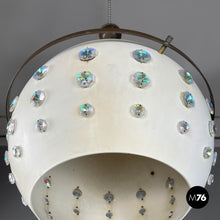 画像をギャラリービューアに読み込む, White metal ceiling lamp with reflective glass applications, 1970s
