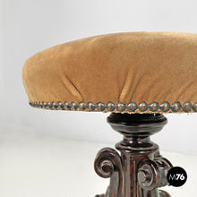 Load image into Gallery viewer, Wood and brown velvet stool, late 1800s
