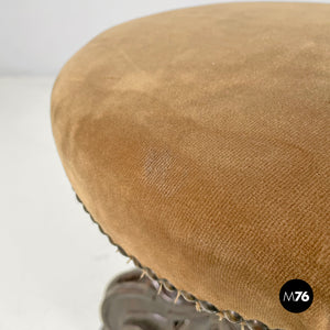 Wood and brown velvet stool, late 1800s