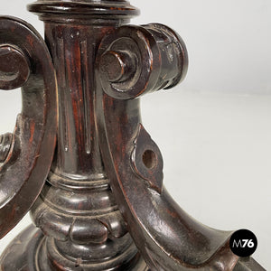 Wood and brown velvet stool, late 1800s