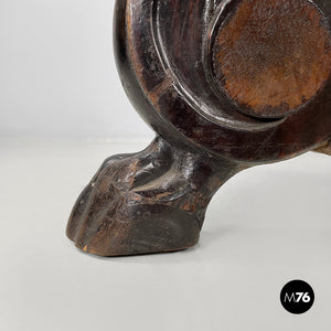 Wood and brown velvet stool, late 1800s