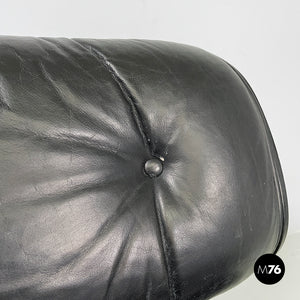 Black leather armchair and pouf 670 671 by Charles and Ray Eames for ICF, 1970s