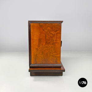 Wooden bar cabinet with red interior and inlay decorations, 1930s