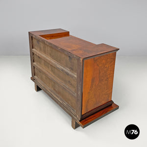 Wooden bar cabinet with red interior and inlay decorations, 1930s