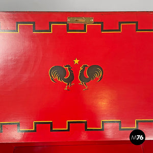 Wooden bar cabinet with red interior and inlay decorations, 1930s