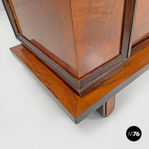 Wooden bar cabinet with red interior and inlay decorations, 1930s