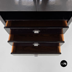 Wooden black lacquered wardrobe, 1970s