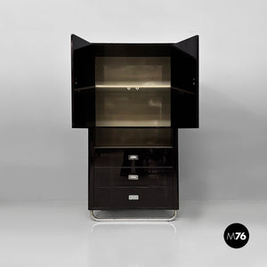 Wooden black lacquered wardrobe, 1970s