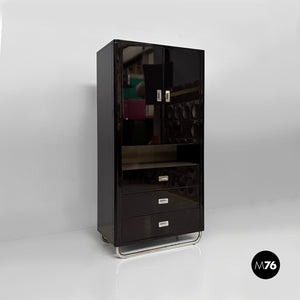 Wooden black lacquered wardrobe, 1970s