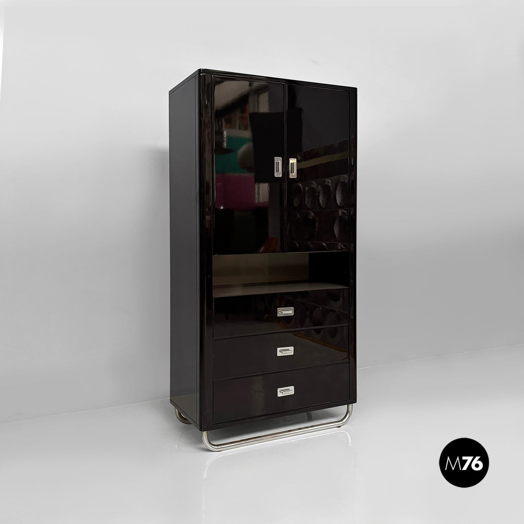 Wooden black lacquered wardrobe, 1970s