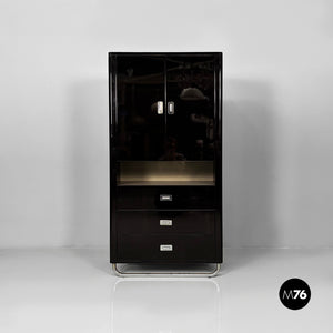 Wooden black lacquered wardrobe, 1970s