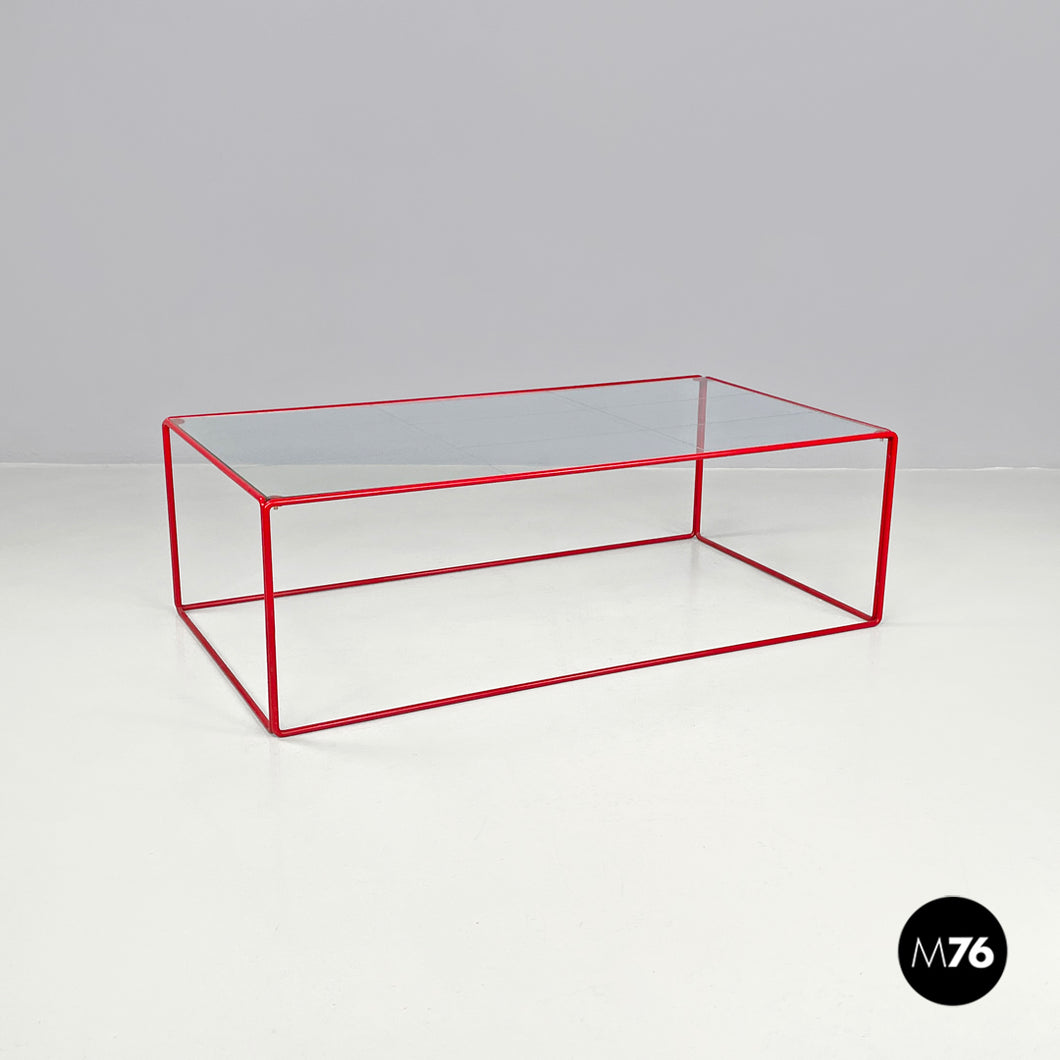 Red metal and glass coffee table, 1980s