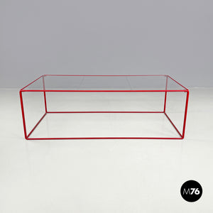 Red metal and glass coffee table, 1980s