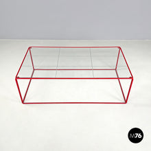 Load image into Gallery viewer, Red metal and glass coffee table, 1980s
