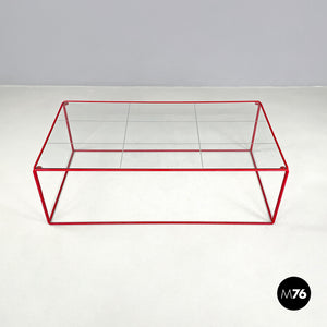 Red metal and glass coffee table, 1980s