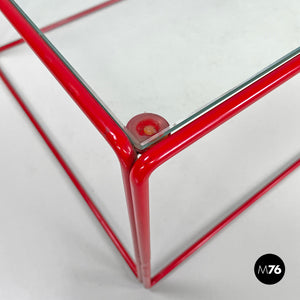 Red metal and glass coffee table, 1980s