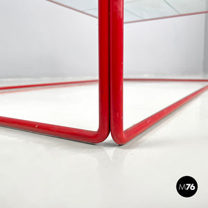 Red metal and glass coffee table, 1980s