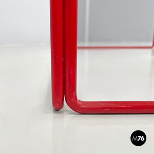 Red metal and glass coffee table, 1980s