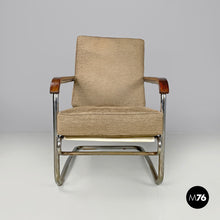 Load image into Gallery viewer, Bauhaus armchair in chromed metal and light brown fabric, 1940s
