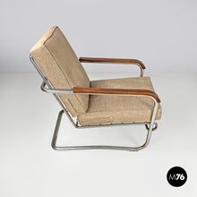 Load image into Gallery viewer, Bauhaus armchair in chromed metal and light brown fabric, 1940s
