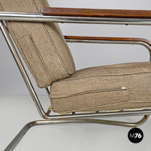 Load image into Gallery viewer, Bauhaus armchair in chromed metal and light brown fabric, 1940s
