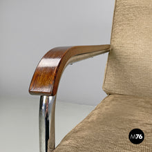 Load image into Gallery viewer, Bauhaus armchair in chromed metal and light brown fabric, 1940s
