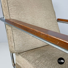 Load image into Gallery viewer, Bauhaus armchair in chromed metal and light brown fabric, 1940s
